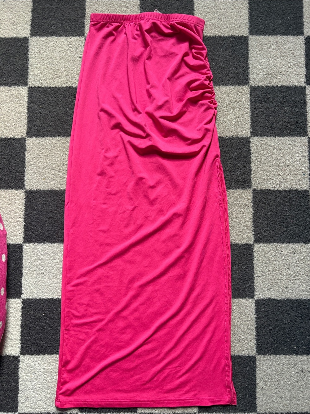 Hot Pink Ruched Side Maxi Skirt with slit